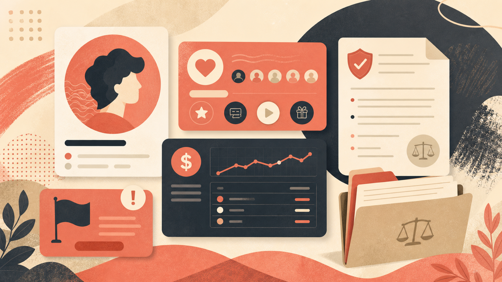 Editorial illustration of policy, referral attribution and creator account controls