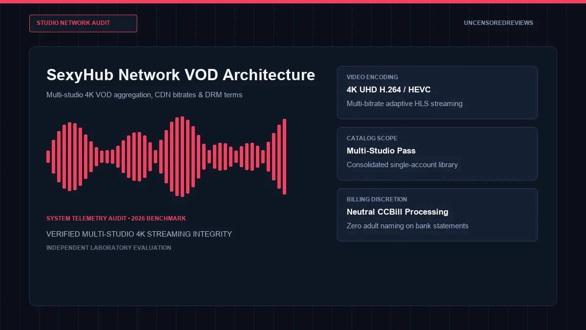 Editorial illustration for SexyHub Network Review 2026: Multi-Studio 4K VOD Streaming, CDN Bitrates & Subscription Value