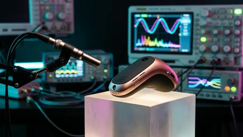RF and acoustic telemetry test bench with smart wearable device and spectrum oscilloscope RF and acoustic telemetry test bench with smart wearable device and spectrum oscilloscope